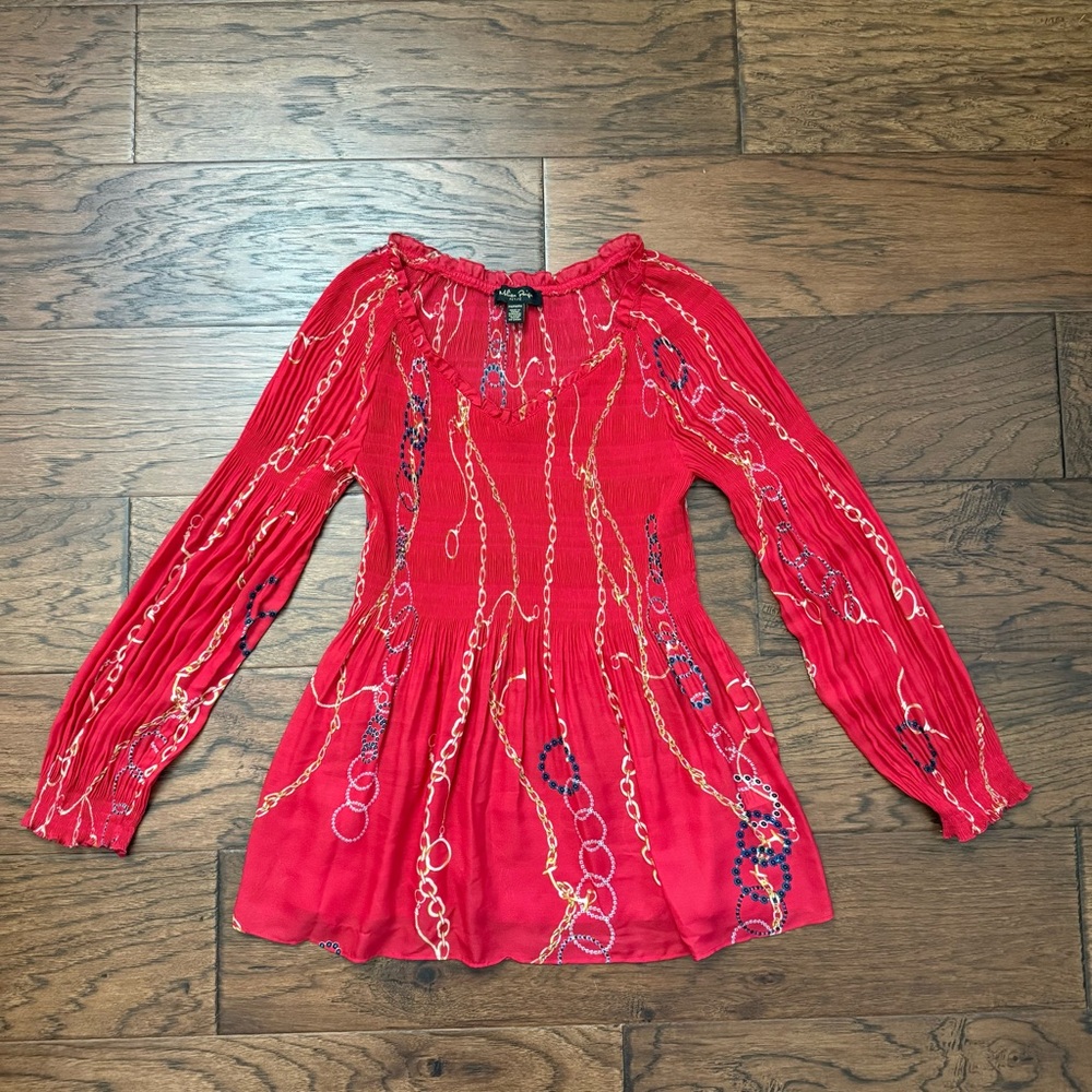 Melissa Paige Babydoll Top Woven Chain Print Casual PM‎